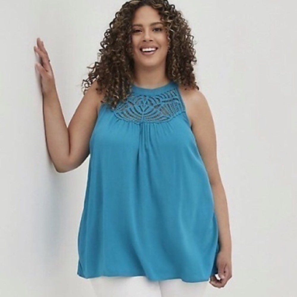 Teal Crochet Halter Tank Top - Picture 1 of 11